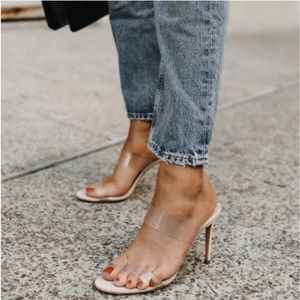 NEW $128 Schutz Ariella Sandals Leather Vinyl Mules - Wood Tan Colorway